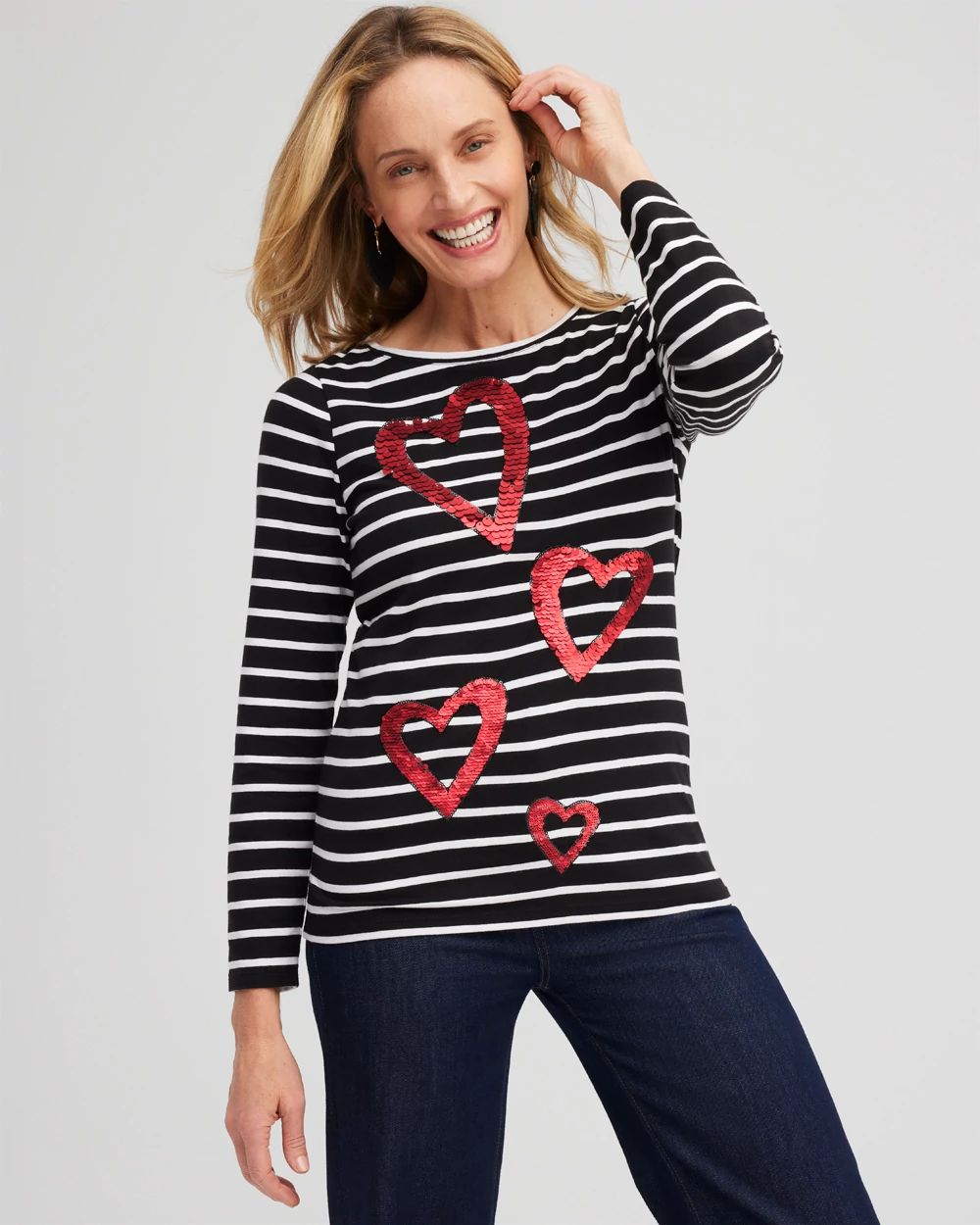 在庫処分セール Stripe Sequin Hearts Tee | Chico's トップス